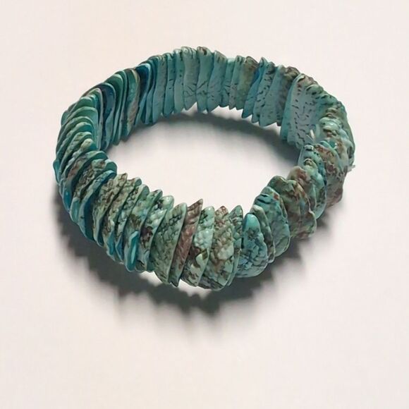 168 Blue‎ Snake Print Shell Beaded Stretch Bracelet - Picture 4 of 5